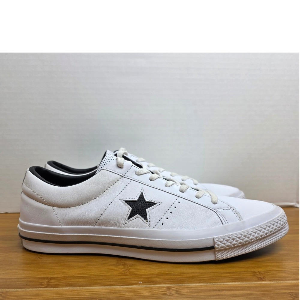 Converse One Star Perforated Leather Low Top White Black 158464C M 12 W 14 - Picture 2 of 11